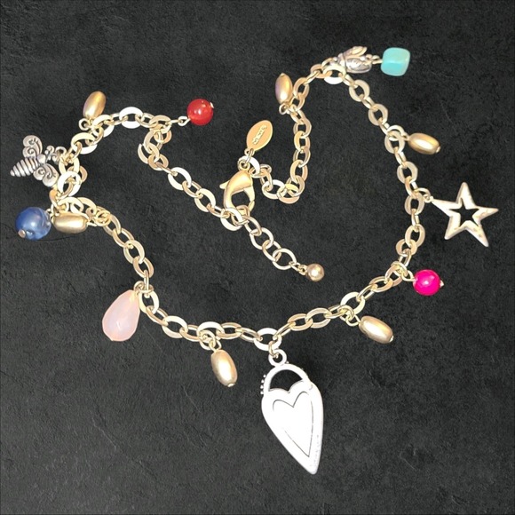 Chico's Matte Gold Tone‎ Charm Necklace Heart Star Bumblebee - Picture 8 of 8